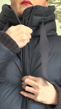Zipper Test on a Dark Blue Down Coat, Lady Victoria Valente