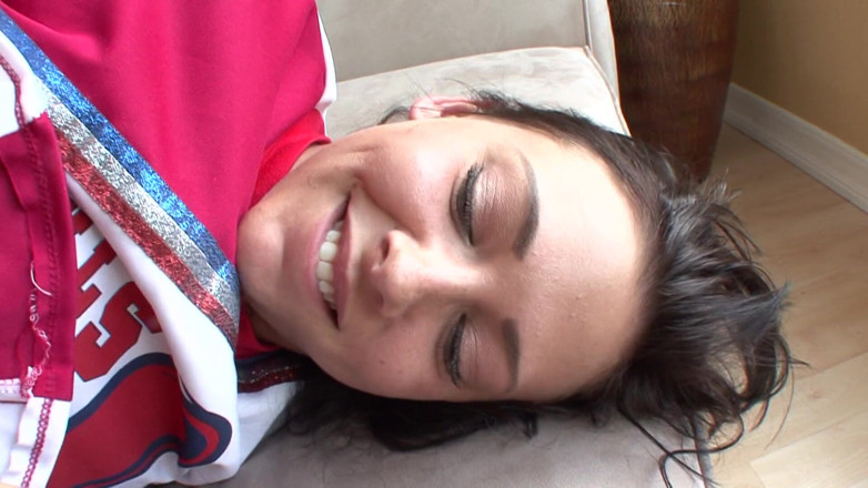 Hot Cheerleaders: Super sexy green eyed cheerleader messes with Mr Big Dick
