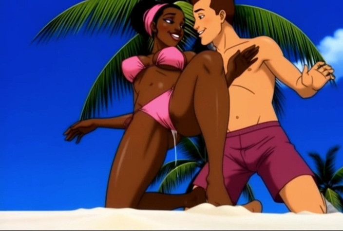 Octopussy Lovers Club: Murzynka dziewczyna seks na plaży. Afrykańska dziewczyna. Karykatura. najseksowniejsze dziewczyny...