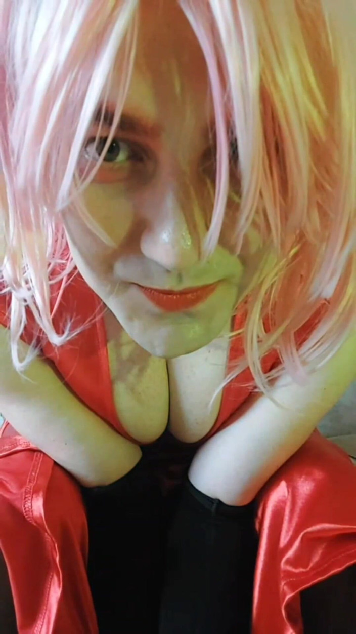 Kitty_Cross: Red Dressed Sexy Cute Young Femboy with Pretty Boobs