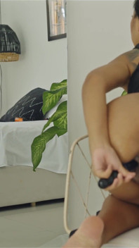 Asian MILF Masturbates by the Glass Dildo