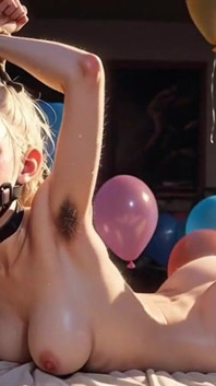 Woman in Rope Bondage Surrounded by Balloons - Extremely Horny