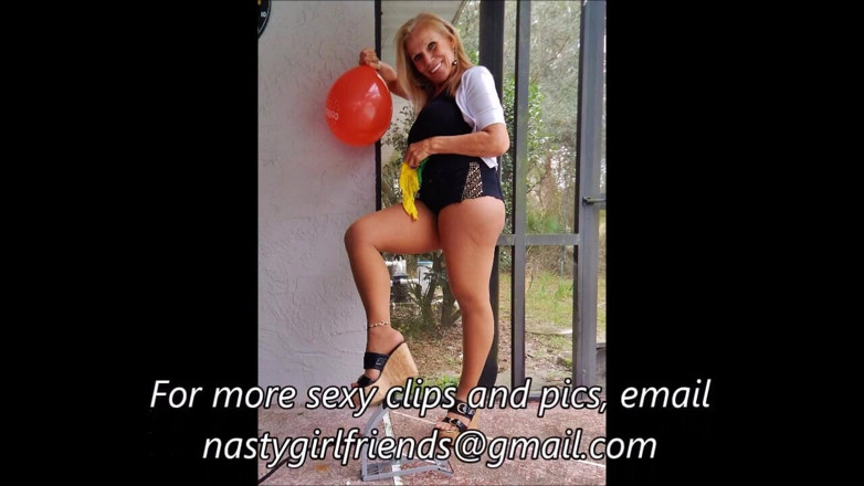 Nasty Girlfriends: Nasty girlfriend uses tire pump to pop balloons