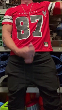 Jockdad87 Shoots a Load of Cum in His #87 Jersey