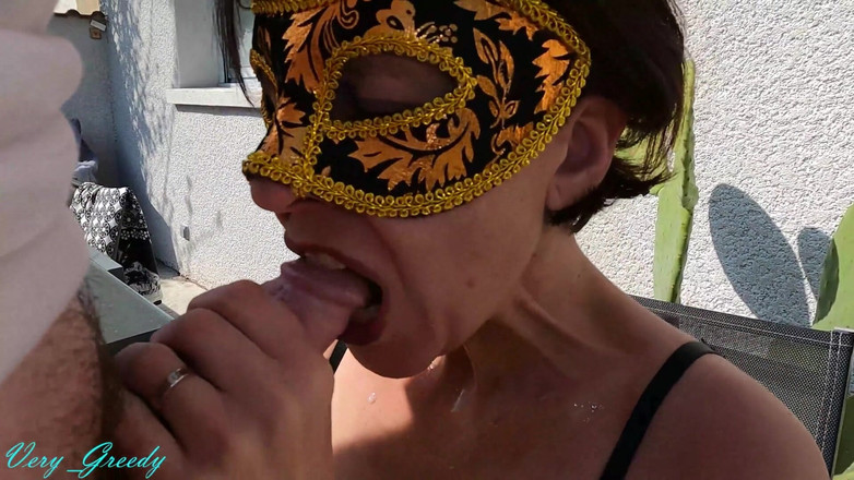 Les Gourmands: MILF in Black Lingerie and Stockings Outdoors Gives Great Blowjob...