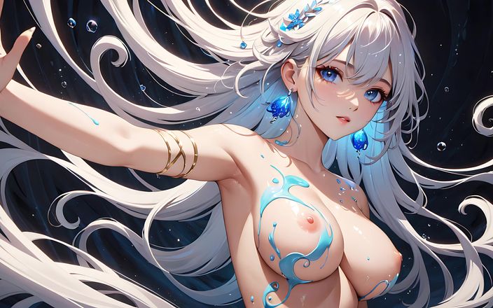 AI Girls: Živé plátno - umělecká nahá žena v reakční vířící barvě