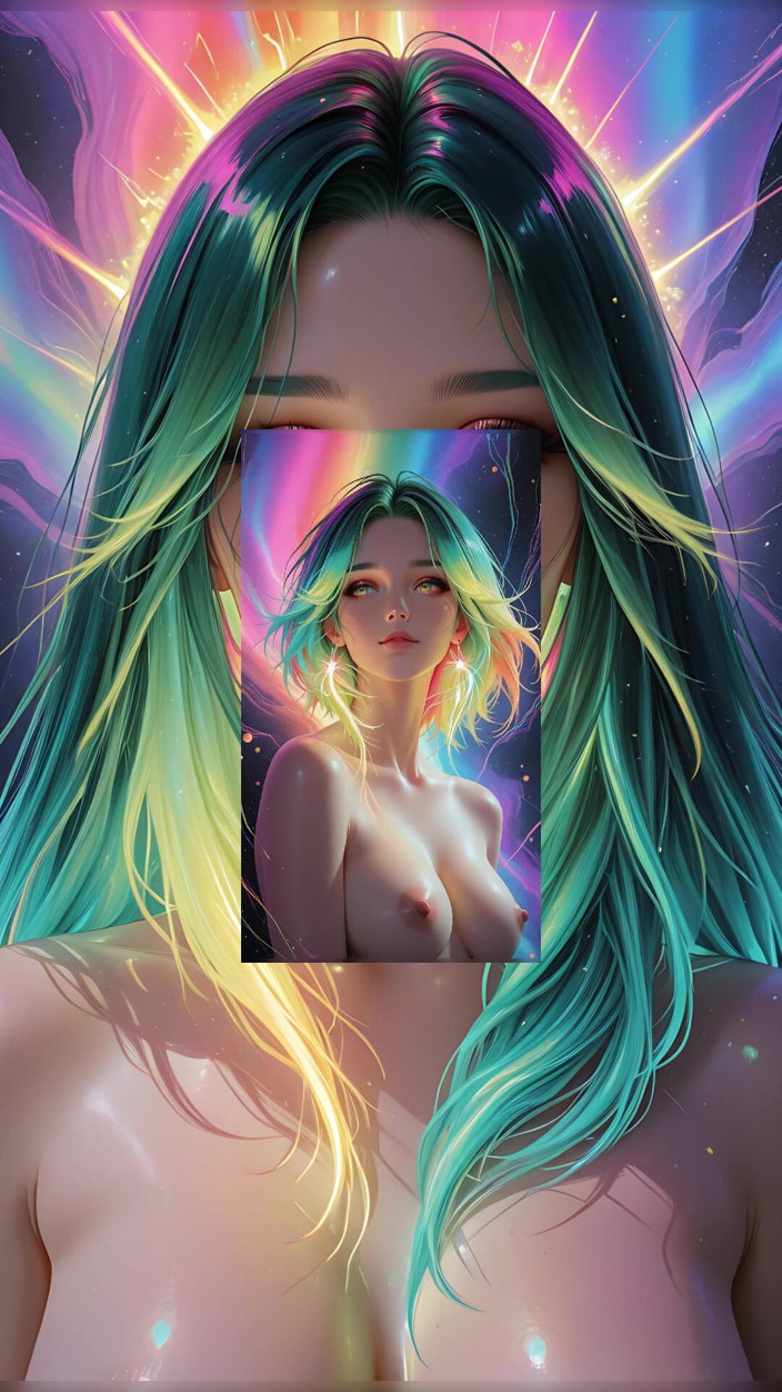 VelvetInk Studio: Cosmic neon bellezza ritratto con occhi luminescenti fantasia da sogno...