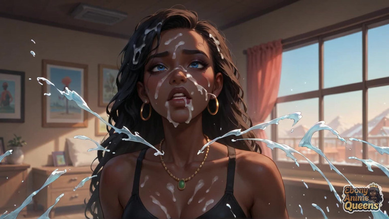 Ebony Anime Queens: Ebenholz squirtet im schlafzimmer der königin, orgasmus: Dampfender dunkler XXX...