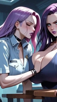 Due donne cyberpunk si toglieno i vestiti e si baciano, (animazione ai)