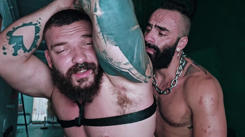 The Bearded Master: Mięsień owłosiony Sub Bondage &amp; Sikanie. Brodawy mistrz używa perwersyjnej świni