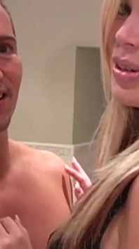 Busty blonde babe gets anally fucked in the bathroom