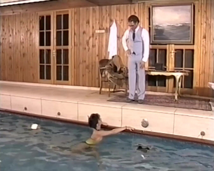 Vintage Climax: Brunette milf gets fucked after swimming in the pool