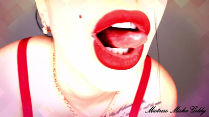 Goddess Misha Goldy: Cum to my red glossy lips and red lustful shapes