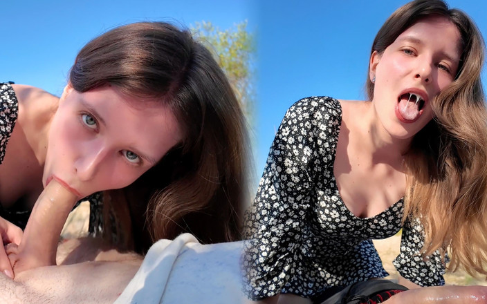 Dvabitch: लंड चूसने के लिए समुद्र तट पर जाना और तैरने से पहले वीर्य निगलना