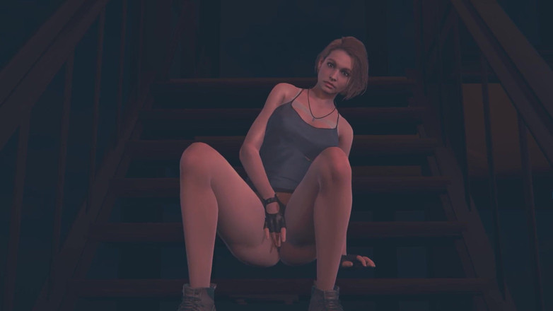 Waifu club 3D: Jill Valentine masturbates on the stairs
