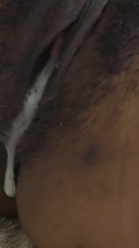 Ebony hairy twat filled up with BWC and hot cream