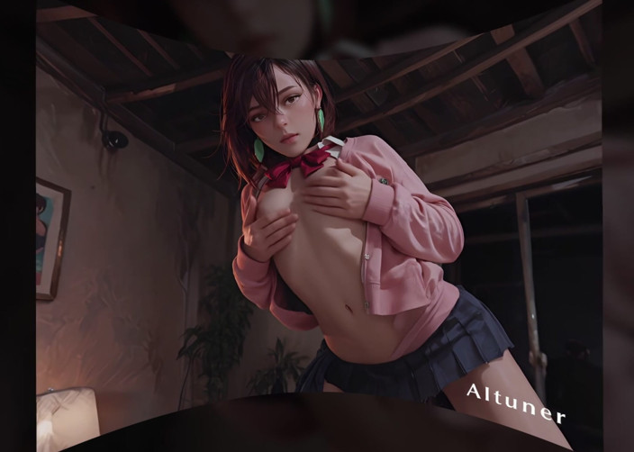 AItuner VR: [3d VR Sbs] Nighttime Seduction - Red Bow Unfastened, Blue Skirt...