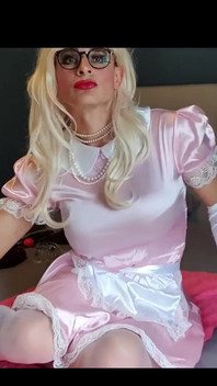 Pink Satin Maid Stretching Sissygasmsissy Maid Training