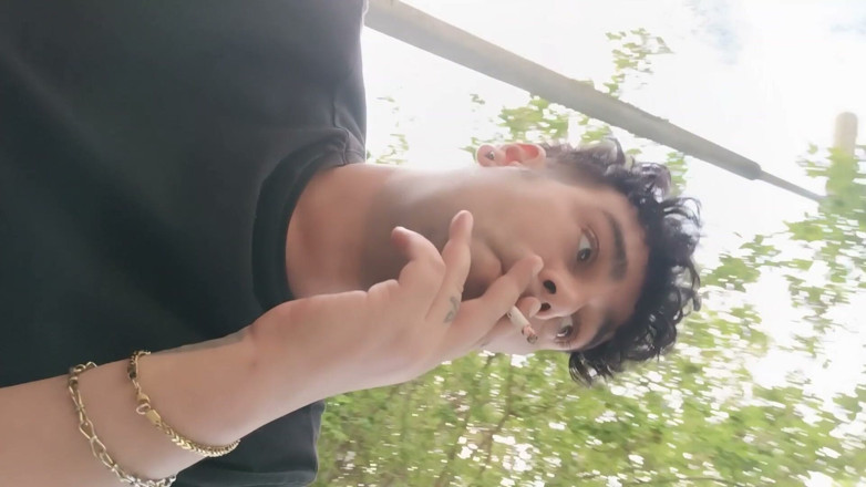 Idmir Sugary: Smoking Outdoor and Showing Balls and Soft Uncut Cock