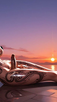 Cliffside Sunset Floating - Futa nue allongée