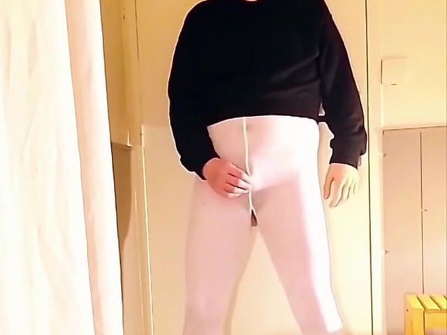 Cock Stroking and Anal Play in White Open Pantyhos (Slutty Femboy)