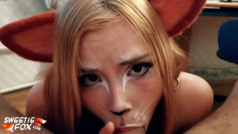 Sweetie Fox: Schätzchen, tiefer blowjob nach dem spiel im fuchsanzug sperma im...