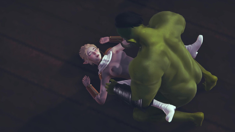 Waifu club 3D: Orc cumshot on the body of a cute elf