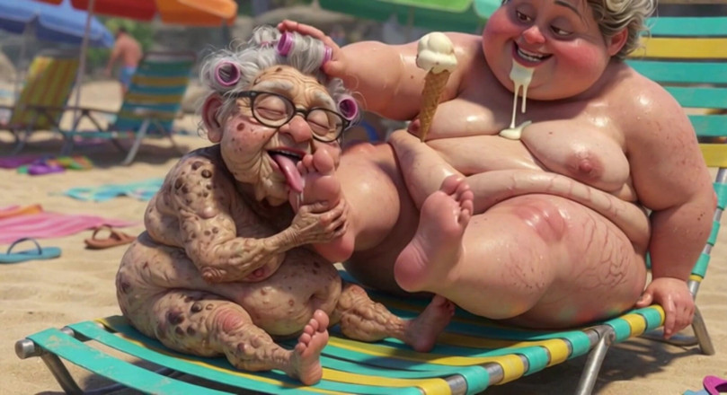 Anime Hentai: Nenek tua menghisap kaki montel dengan ghairah di pantai