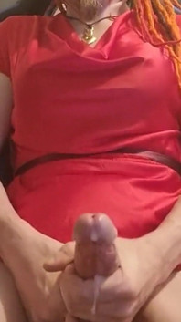 Having a Wank Break at Work in Some Sexy Red Satin