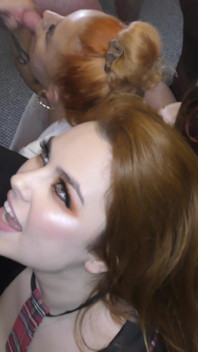Four Wild Chicks with Red Hair in Blowbang Action