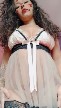 Brunette in Transparent Nightgown Without Panties