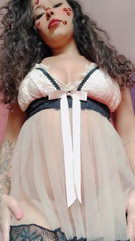 Brunette in Transparent Nightgown Without Panties