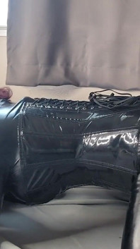 Pvc Catsuit Sissy Plays with Her Sex Toy Doll and Her Fucking Machine