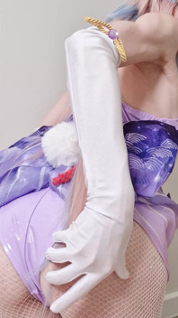 Tender Sangonomiya Kokomi with Bunny Ears and Latex Bodysuit Teases with Her Cute Ass in Fishnets