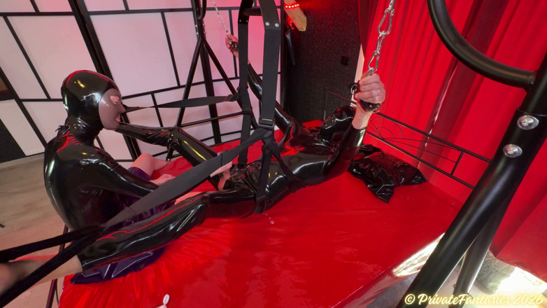 Private fantasies studio: Mistress Performs Milking Test on Latex Slave