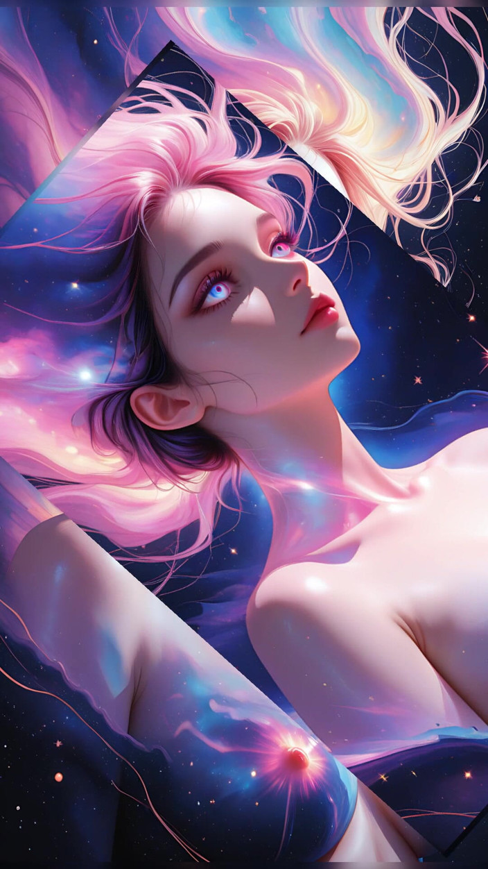 VelvetInk Studio: 초현실적 인 판타지 드림 스케이프 Ai Art 슬라이드쇼에 떠있는 우주 꿈 여신 누드 여자