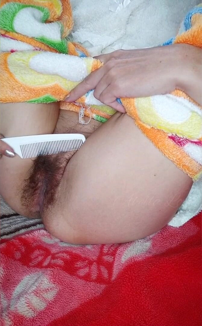 Abella Love: Cute babe fingering and combing her hairy pussy POV
