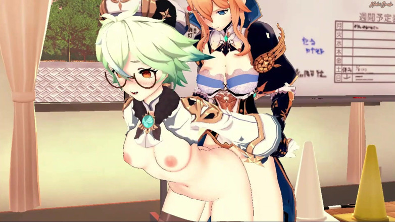 Hentai Smash: Futa Jean rucha sacharozę na stole i spuści się na...