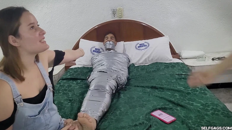 Selfgags femdom bondage: Femdom Revenge: Cheating Boyfriend Mummified, Girlfriend Hogtied