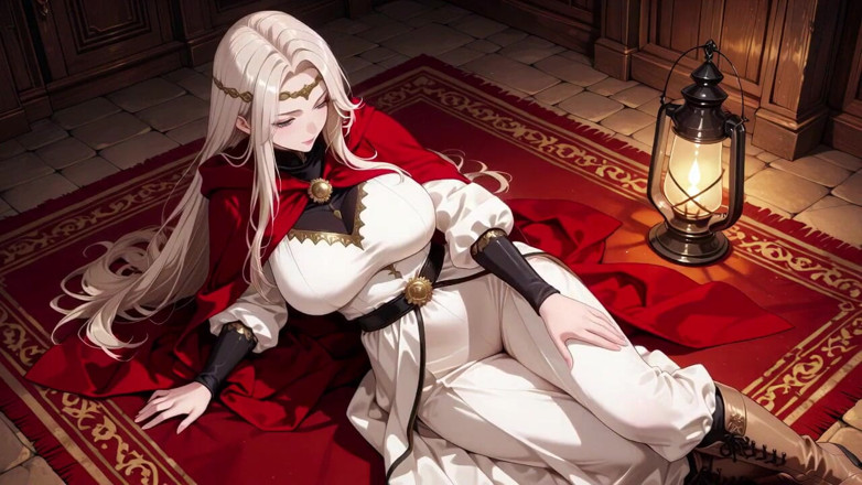 Tay Swift X: Languid Reading in a Gothic Library, White Robe and Red...