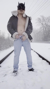 Snowy Track Tease: Muscular Stud Strips Bare, Flexes, and Explodes in Winter Heat