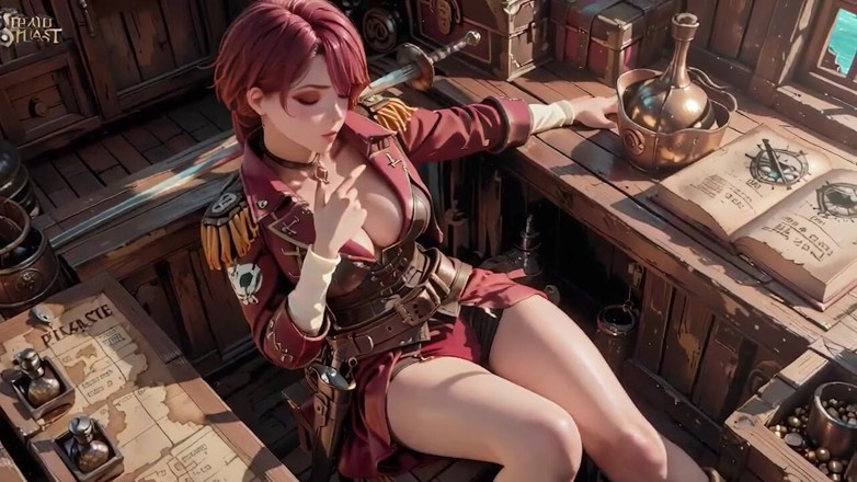Seraphina Vale: Redhead Pirate Captain! Playing with Her Cutlass in a Vintage...
