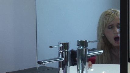 Hot Girlz: Naughty blonde rides a monster cock in the hotel's restroom