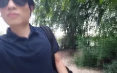 This Asian Gay Twink Has Something Shoved up His Ass and Sticking Out of His Butt as He Walks in Front of Everyone