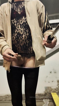 Crossdresser in Public Place Jerking off Cock