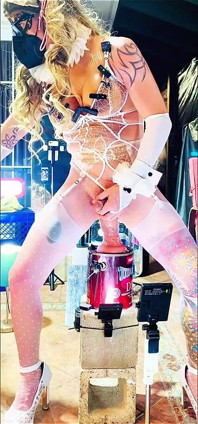 Sexy Shemale White Bodysuit Benito414 Riding Dildo Inside