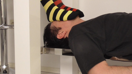 Foot Girls: Teen mistress sock smelling footrest!