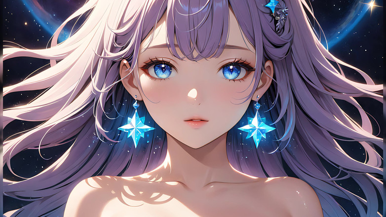 LustRender: Cosmic Serenity: piękna młoda kobieta z Gwiezdnym pyłem na jej...