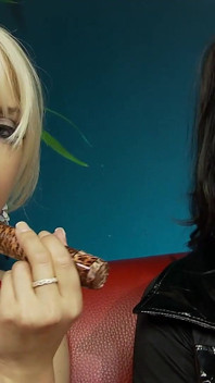 Orgy with Two Blonde Vampires Sharing a Cumshot