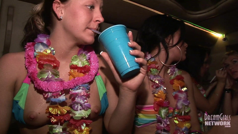 Dream Girls: Chicas fiestonas vestidas para Luau se desnudan en limusina